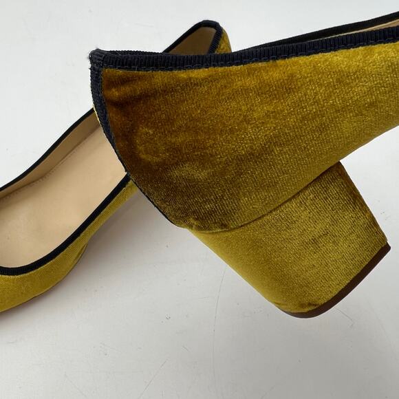J. Crew Mustard Velvet Heels with Navy Bow - Picture 4 of 10